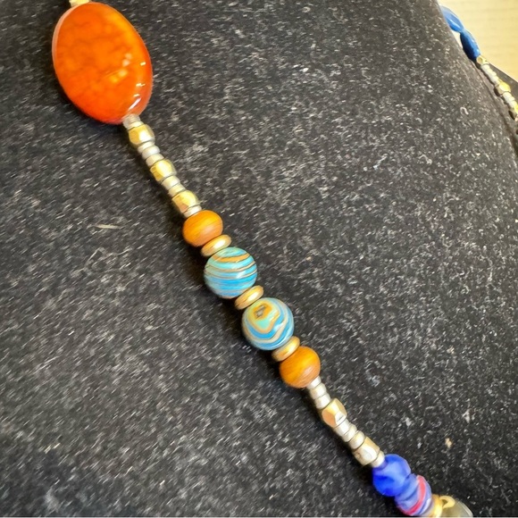 Necklace Art Glass Orange Dragon Vein Agate Beaded Colorful Adjustable Strand - Picture 4 of 16